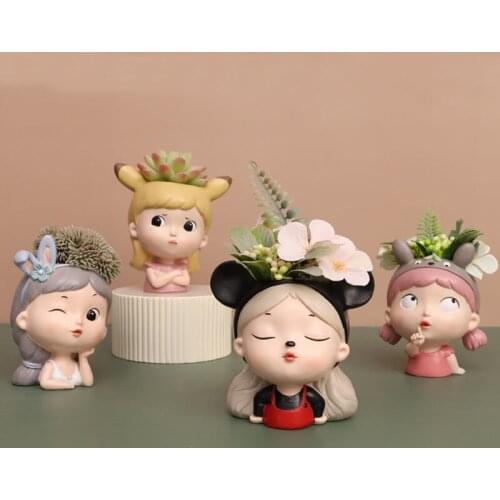 Creative Resin Crafts Cute Girl Flower Pot Personality Plant Small Potted Home Decoration Living Room Desktop Ornaments