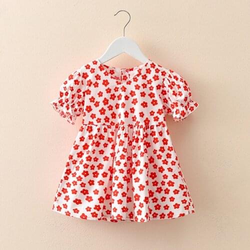 2021 Cotton Summer Girl Doll Collar Dress Printed Flowers Children Short-sleeved Princess Many Kinds