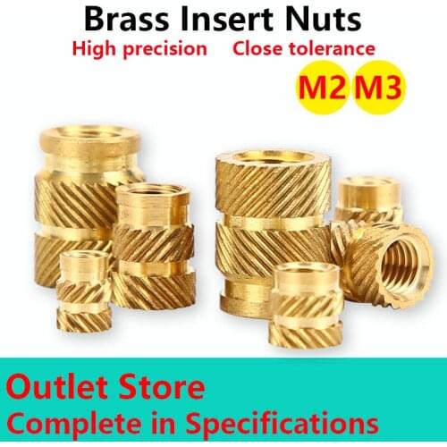M2M3 200Pcs Brass Hot Melt Inset Nuts Double Twill Knurled Injection Brass Nut Heating Molding Copper Thread Inserts Nut SL-type