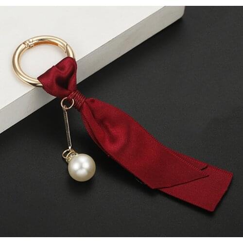 2021 Handmade Fashion Womens Bag Jewelry Pendant Car Key Ring Pearls Detachable Retro Ribbon DIY Accessories Silk Keychain Gift