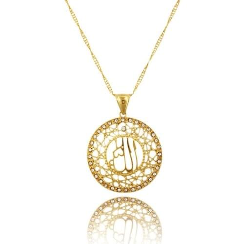 2015 fashion gold color crystal Islam muslims Allah pendant & necklace charm jewelry for women & men