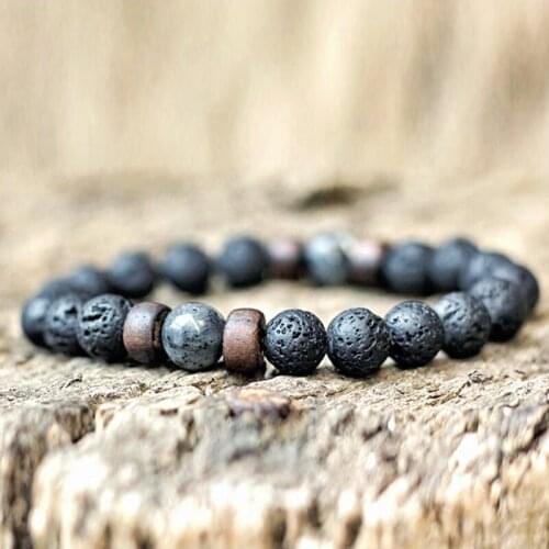 Men Bracelet Natural Moonstone Bead Bracelet Chakra Lava Stone Diffuser Bracelets Wood Beads Volcanic Energy Bracelet
