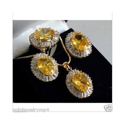 Fine Jewelry real new Fashion Cubic Zirconia Trendy %Jewelry sets Lovely Yellow crystal pendant necklace sets