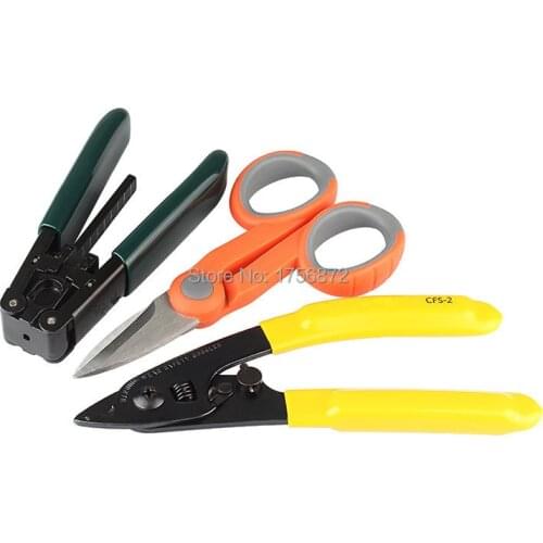 3 in 1 FTTH Tool Kits with Drop Cable Stripper+ CFS-2 Clauss Fiber Optic Stripper+Kevlar Scissors
