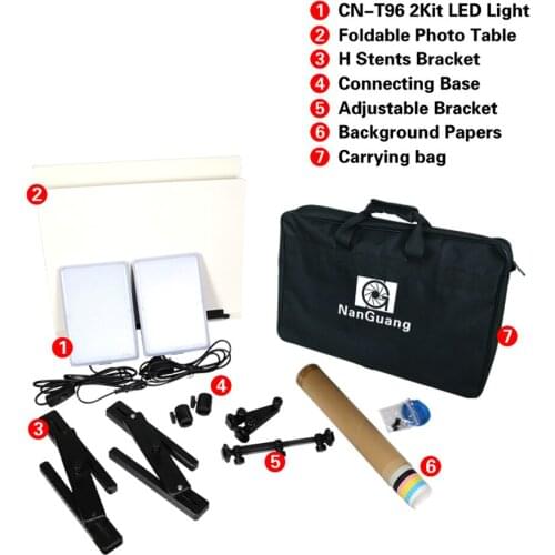NanGuang LED Photo Light Lamp CN-T96 2 Kit 220V Photographic Lighting with Mini Shooting Table & Background Paper Kit