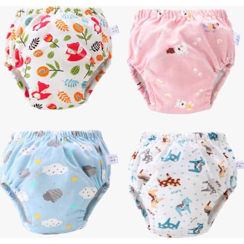 New Cute Cotton Reusable Baby Kids Infant Potty Training Pants 4 Layers Shorts Underwear Waterproof Cloth Diaper Nappies 3PCS