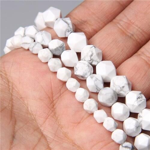 Natural Diamonds Faceted White Howlite Turquoises Gem Stone Beads Charm for Jewelry Making DIY Bracelet Necklace 15" Finding