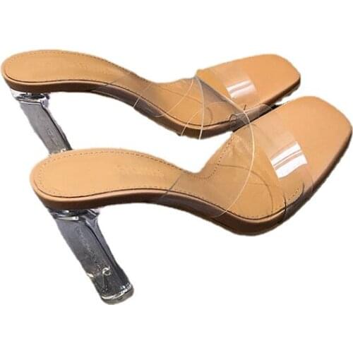 Thick-heeled crystal high heels 2021 new arrival summer transparent sandals female mid-heel sandals and slippers open toe shoes