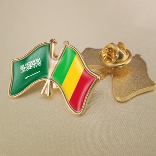 Saudi Arabia and Mali Crossed Double Friendship Flags Lapel Pins Brooch Badges