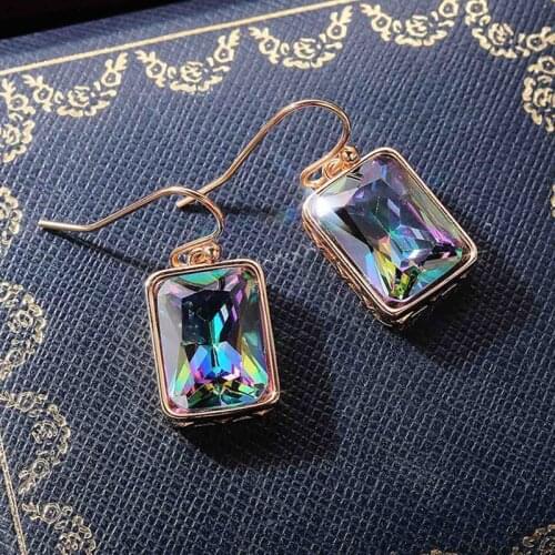 Chic Womens Drop Earrings Silver Color With Big CZ Stone Gorgeous Female Party Jewelry Anniversary Gift Earring For Girl