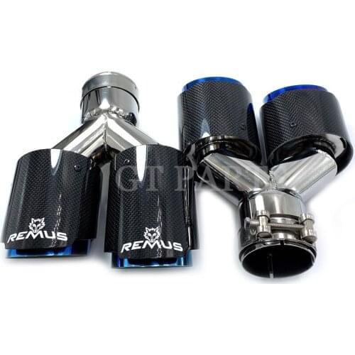 Car Universal Dual Pipes Straight Cut Remus Sport glossy Carbon Fiber Exhaust Muffler Tips Burnt Blue Inner Pipe for BMW MAZDA