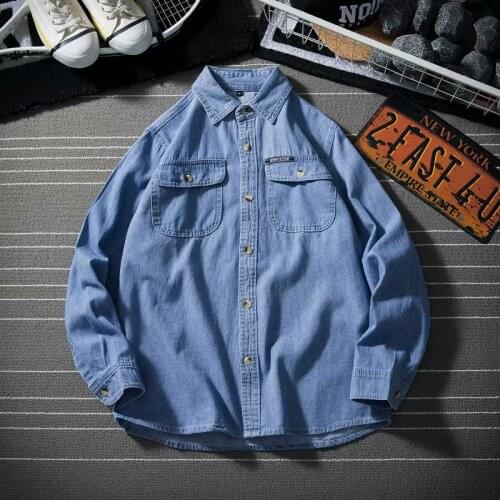 Japanese Couple Denim Shirt Mens Long-sleeved Korean Version of The Trend of All-match Tooling Shirt Casual Thin Jacket Men