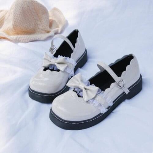 Japanese Sweet Lolita Shoes Harajuku Cute Loli 3 Color Heavy-Bottomed Round Head Women Shoes Princess Sweet Lolita Girl PU Shoes