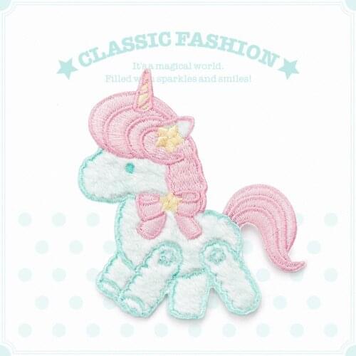 AHYONNIEX 1PC Plush Pink Unicorn Embroidery Patches for Girls Bag Iron On Patches for Clothes Small Glue Patch for Kids Clothes