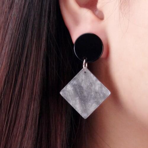 Acrylic Round Rhombus Earrings For Women Brown Gray Color Big Circle Square Earrings Acetate Resin Brincos Fashion Jewelry