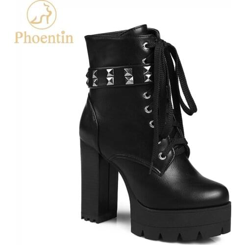 Phoentin super high heel ankle boots for women lace up with zipper 2019 punk platform boots designer ladies shoes fashion FT605