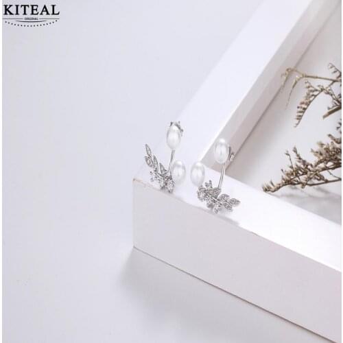 KITEAL Hot Gift Perfume women earring Pearl Leaf Stud Earrings 22mm*17mm BEIJISTOER cuff Girlfriend Birthdays Gift