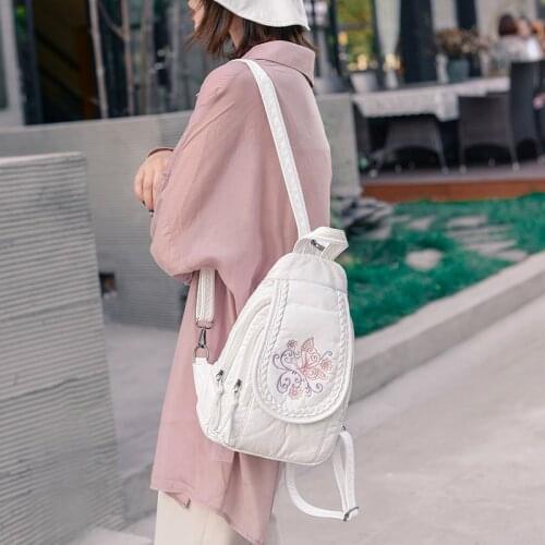 Ladies Backpack Lightweight and Soft Backpack New Fashion Embroidery Womens Backpack Beautiful Butterfly Flower Pattern Leathe