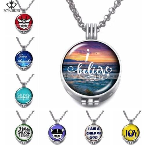 RoyalBeier 1pcs Cute Letter Theme Perfume Aroma Essential Oil Diffusion Pendant Necklace 25mm Glass Charm Chain 65cm