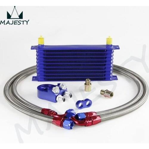 10 ROW AN10 UNIVERSAL ENGINE TRANSMISSION OIL COOLER + BLUE FILTER ADAPTER KIT