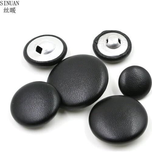SINUAN Leather Button Covered Button Round Black Buttons Shank Decorative Buttons 100Pcs Sewing Craft Clothing Accessories