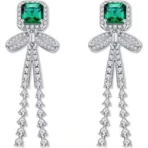 2021 Fashion Hot Evening Dress and Party Gift Long Earrings with Green Stone Bow