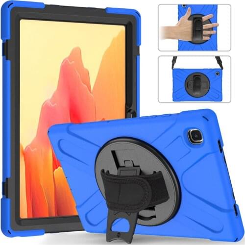 3 Layer Silicone Plastic Tablet Funda for Samsung Galaxy Tab A7 10.4 T500 SM-T500 SM-T505 T507 Case 360 Rotating Cover + Strap