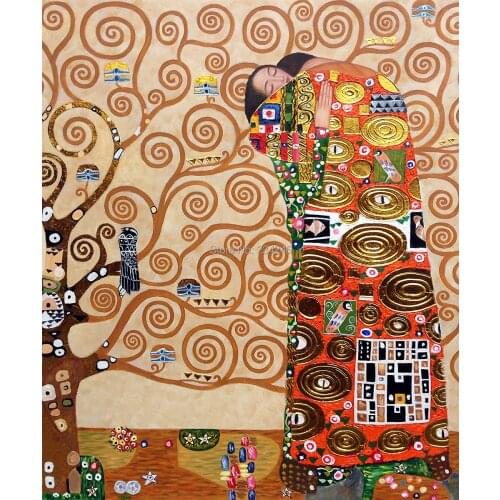 Abstract Oil Painting Replicas Canvas Wall Art Fulfillment The Embrace by Gustav Klimt Painting for Bedroom Home Decor Handmade