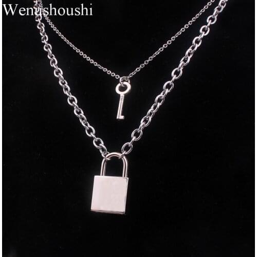 Stainless Steel Chain And Alloy Chain Punk Padlock Necklaces For Women Rock Hiphop Key Lock Necklace Men Chic Gifts di112