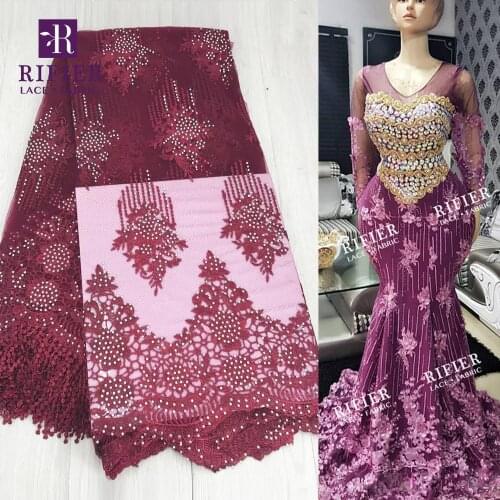 Tassel Design Embroidered Guipure Fabrics Nigerian Guinean For Shining Stones Dress Tulle Mesh Material