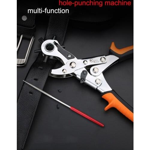 6HolelatherBelt Hole Punch Plier Eyelet Puncher Revolve Sewing Machine Bag Setter Tool Watchband Strap Household leathercraft