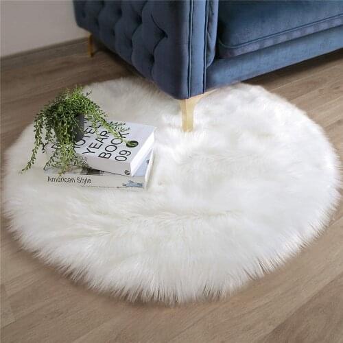 Faux Fur Burgundy Round Area Rug Fluffy Indoor Carpet for Bedroom Dorm Room Kids Baby Living Room Home Decorate Floor Rug White