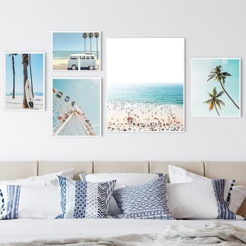 California Beach Van Canvas Painting Ferris Wheel Print Tropical Palm Poster Pastel Color Wall Art Nordic Decoration Pictures