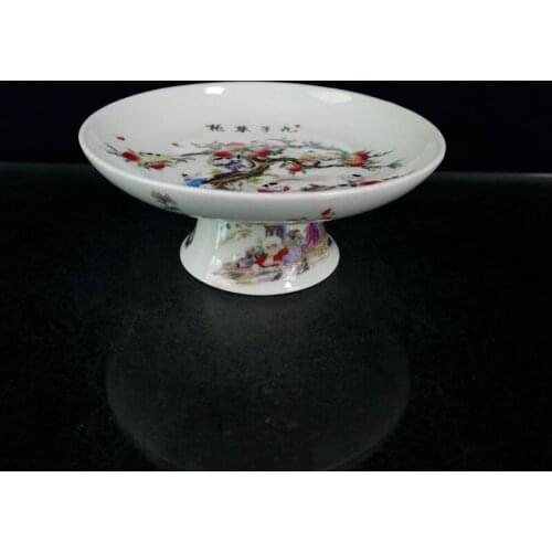 Ceramics Fruit Tray with Pastel Jiuzi Peento Saucer Peach Pattern Porcelain Chinaware