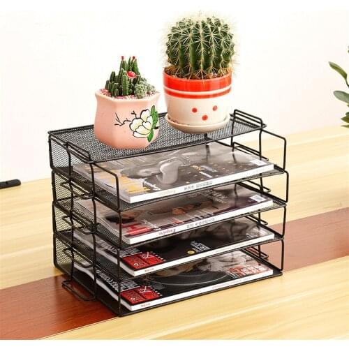 Creative Iron Mesh Organizer Basket A4 Paper Document File Storage Basket Holder Desktop Book Magazine Holder Office Storage
