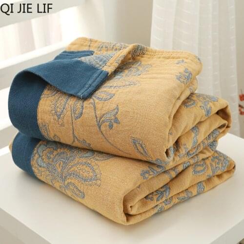 QI JIE LIFE 100% Cotton Muslin Summer Blanket Bed Sofa Travel Breathable Chic Mandala Large Soft Throw Blanket Para Blanket