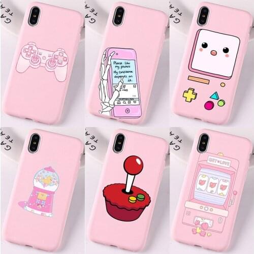 Retro Game Kawaii Cute Game Machine Pink Phone Case For iPhone 6 7 8 PLUS X XS XR 11 12 Mini Pro Max Soft Fundas Cover For Girl