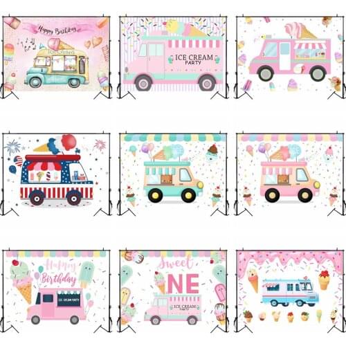 MOCSICKA Ice Cream Car Backdrop Baby Child Birthday Party Portrait Photo Background Decoration Newborn Baby Shower Banner Shoot