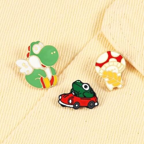 Cartoon Dinosaur Mushroom Enamel Pin Cute Animal Frog Driver Brooch Funny Backpack Denim Shirts Lapel Pins Badge Fashion Jewelry