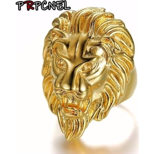 Hot sale Gold silver color Stainless steel Lion 's head Men Hip hop rings fashion punk Animal shape ring male Hiphop jewelry