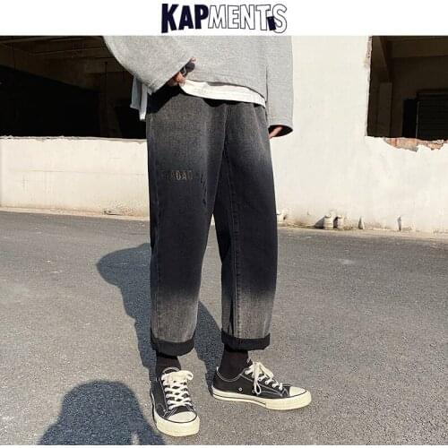 KAPMENTS Oversized Men Gradient Straight Jeans Pants 2020 Mens Streetwear Harajuku Baggy Black Jeans Male Korean Denim Joggers