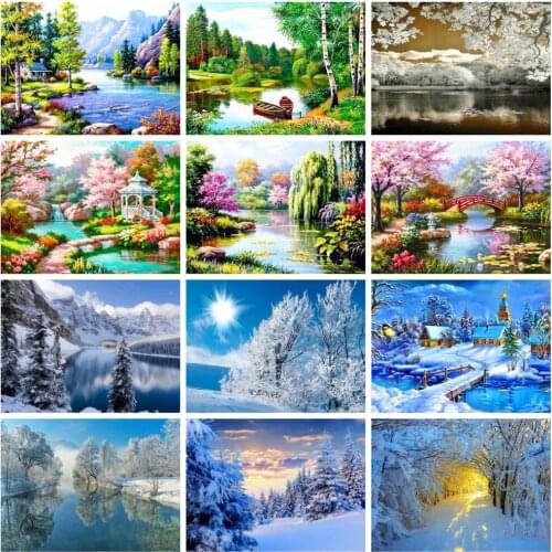 Huacan 5d Diamond Painting Kit Landscape Winter Home Decor Full Square Diamond Embroidery Mosaic Spring Nature