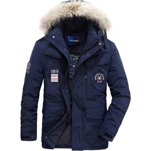 New 2019 Winter Jacket Men Brand IN-YESON Embroidery Fur Collar Thicken White Duck Down Jacket Keep Warm Parka Men