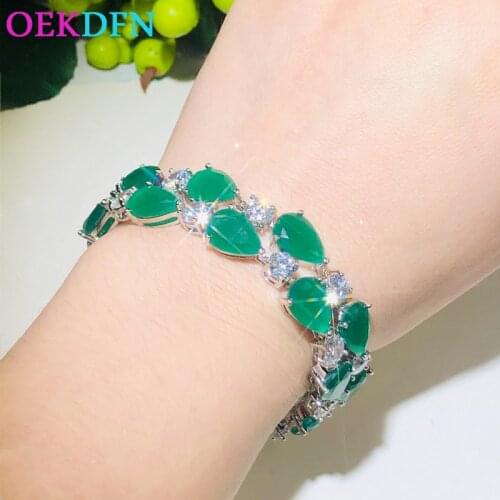 OEKDFN Boho 100% 925 Sterling Silver Bracelet Emerald Ruby Gemstone Birthstone Bangle Women Bracelets Wedding Party Fine Jewelry