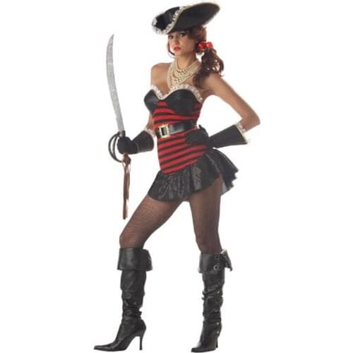 Wholesale cheap maiden pirate costumes,black and red stripe pirate costume hat
