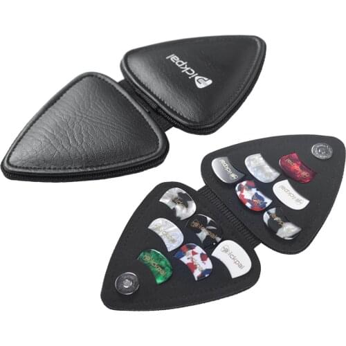 PICKPAL Guitar Picks Holder Case for Acoustic Electric Guitar Includes 12 PCS Picks Leather Guitar Plectrums Storage Pouch Bag