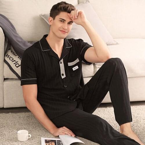 2021 New Fashion Pajamas For Men High Quality Cotton Pijamas Short Sleeves Male Loose Nightgown Set Home Sleepwear Loungewear