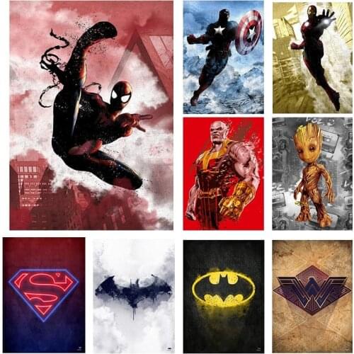 Marvel Canvas Comics SuperHero Spiderman Thanos Poster Canvas Painting Print Wall Art Decor Captain America Boys Birthday Gifts