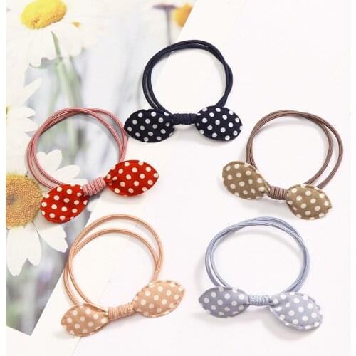 5PCS/Set Polka Dot Bowknot Elastic Hairbands for Children Stretchy Hair Bands Ornament Scrunchie Hair Accessories for Girls