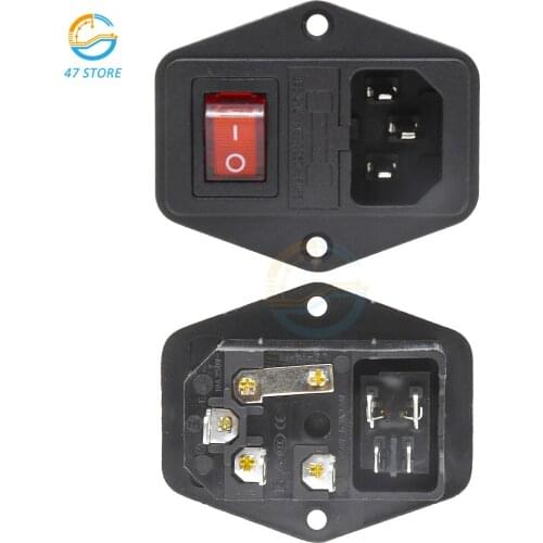 1Set AC 250V 10A Black Red 3-Pin Terminal Power Socket with Fuse Holder Rocker Switch 3pin 3p 3 pin 3 Terminal + cable +fuse